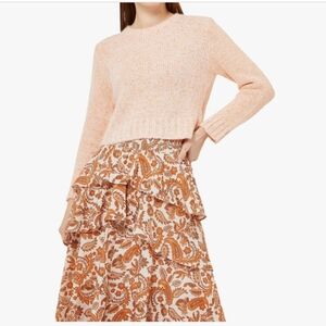 Maje Alpaca Knit Cotton Cropped Sweater Size 1 Small Salmon Pink Made in Italy